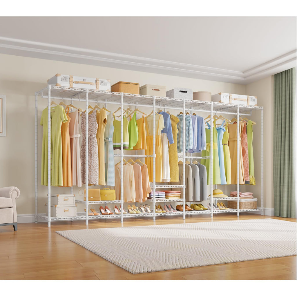 V70 White Metal Garment Rack, Adjustable Open Wardrobe Load 1670lbs