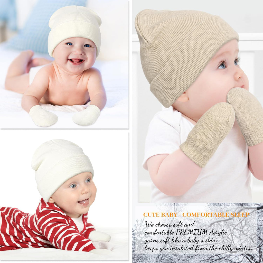 Baby Beanie Hat Gloves Set, Kids Winter Warm Knit Hat with glvoes,Toddler Soft Beanie for Little Boys Little Girls
