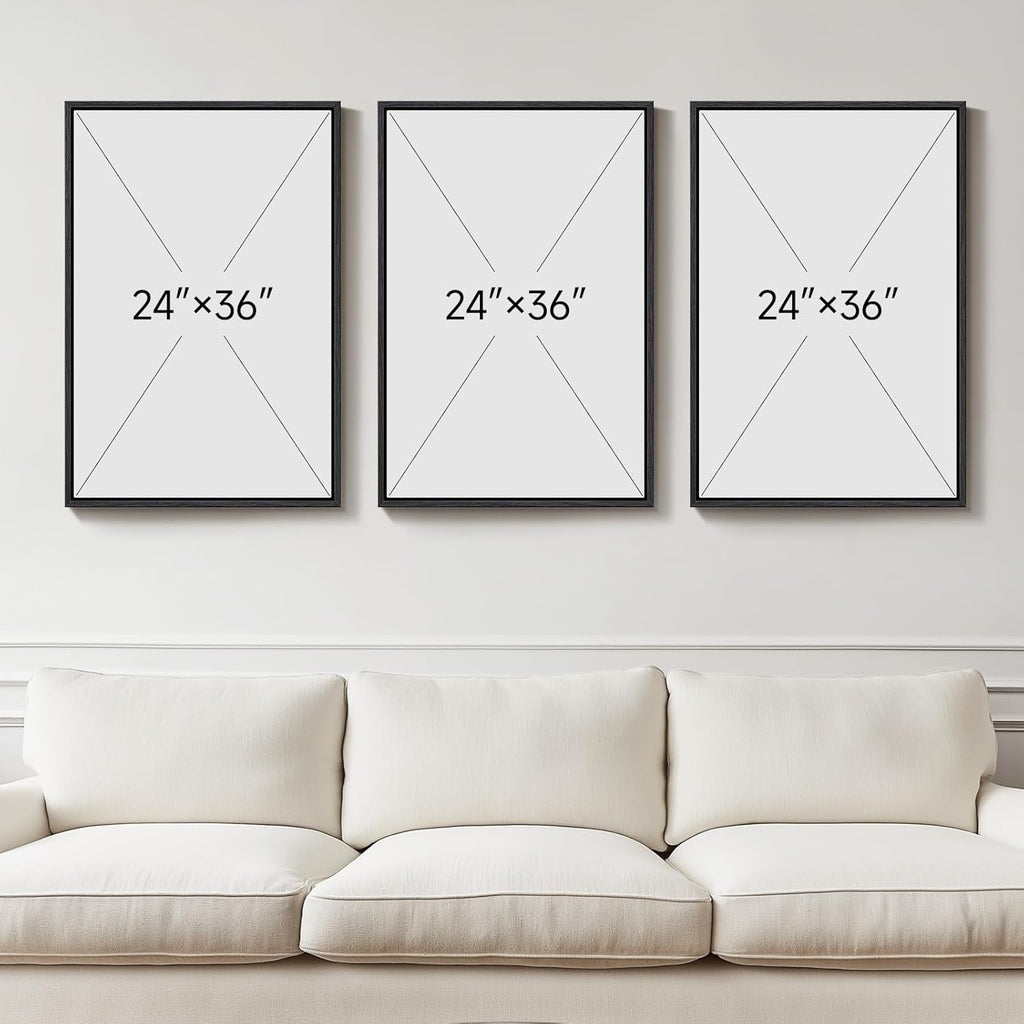 Large Framed Gold Abstract Geometric Wall Art , 3 Piece Modern Canvas Prints Paintings Artwork for Walls, Minimalist