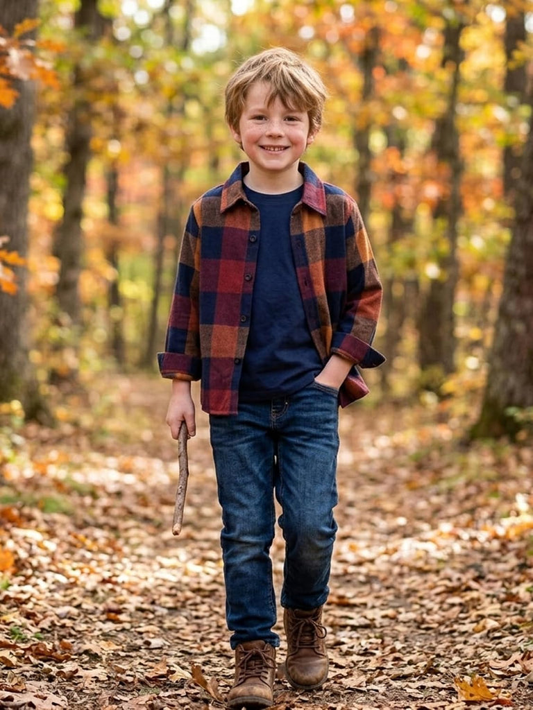 Boys Plaid Flannel Button Down Long Sleeve Shirt Jacket