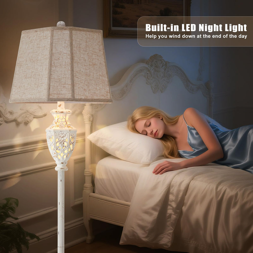 Rustic Floor Lamp - Resin Carved Base with Hollow Night Light