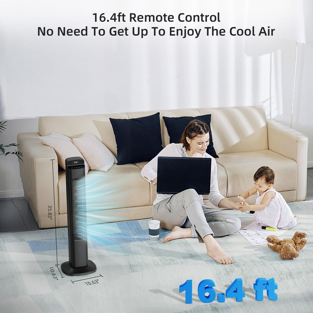 Portable Bladeless Tower Fan, 80° Oscillating Design, Remote Control Included, 5 Speeds & 3 Modes, Quiet Cooling