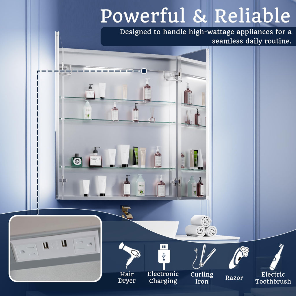 30x36 in LED Lighted Medicine Cabinet with Mirror