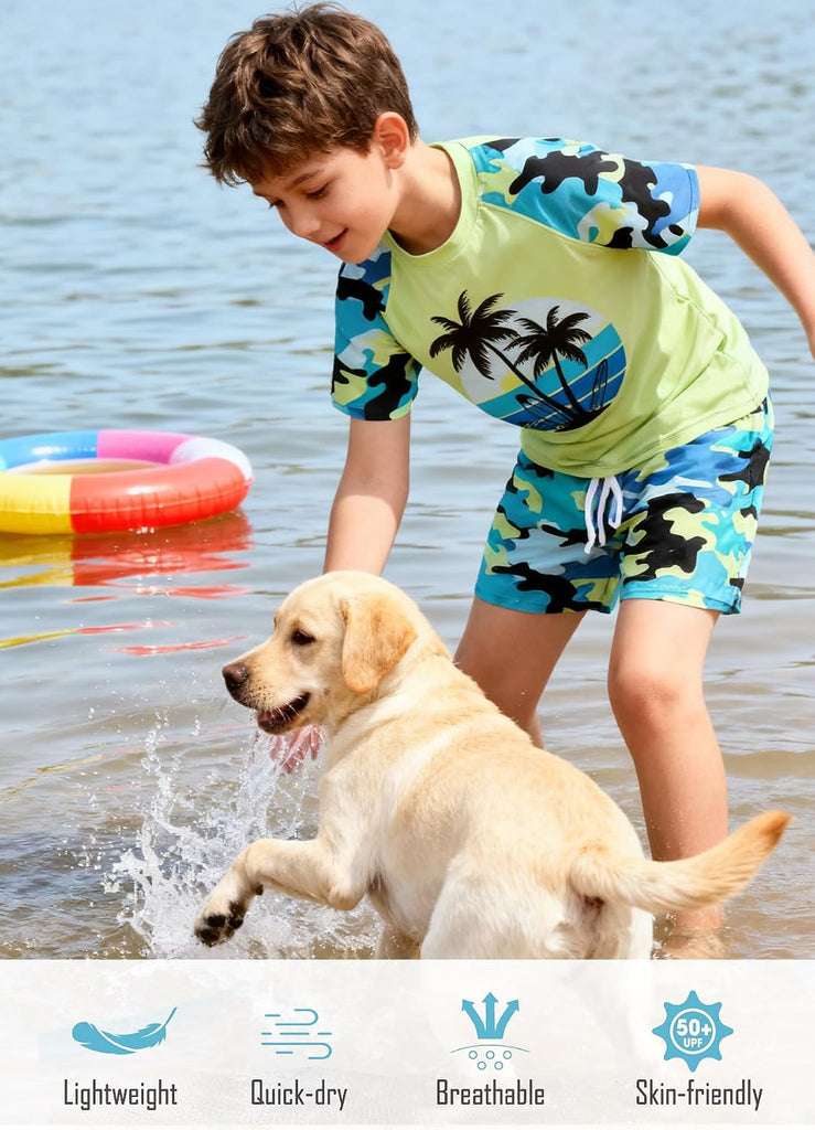 Boys Swim Set Rash Guard Swimsuits Two Piece