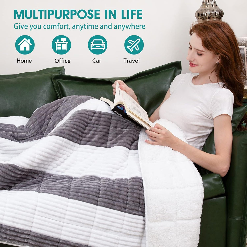 Sherpa Weighted Blanket for Adults 15lbs, 48"x72", Twin Full Size Fuzzy Heavy Throw Blanket for 140-160lbs