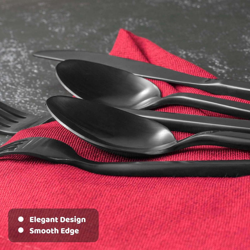 Cube Black 20-Piece Forged Silverware Set Stainless Steel Flatware Set,Service for 4,Matte Satin Polished Cutlery Set