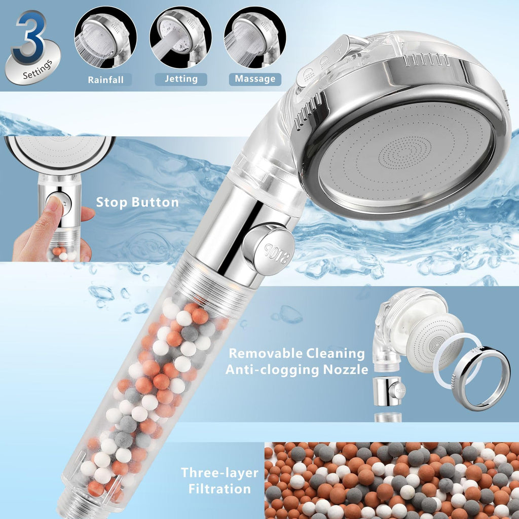 Filtered Shower Head with Handheld Combo, High Pressure Rain Showerhead Filter for Remove Chlorine and Harmful