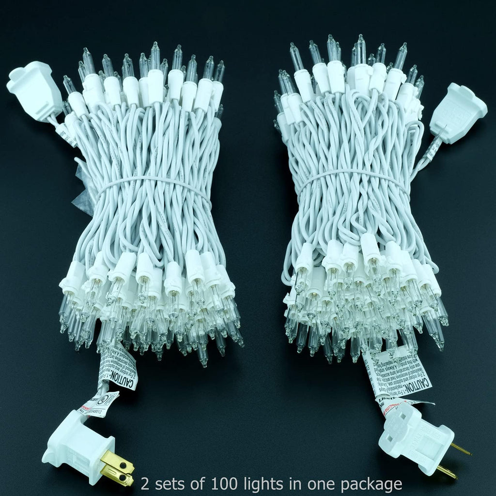 200 Clear Christmas String Lights, 2-Set 33 ft 100 ct White Wire