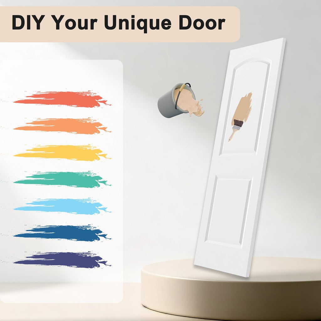 30"x80" Raised 2-Panel White Primed Hollow Core Interior Molded Door Slab with Arch Design, NOT Pre-drilled and NOT