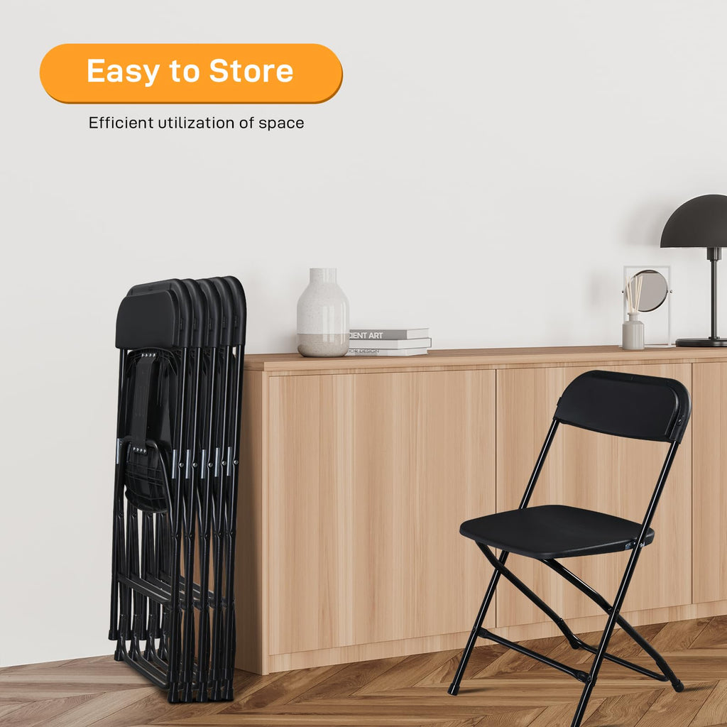 30 Pack Black Plastic Folding Chairs, Portable Party Chairs, Stackable Commercial Seats with Steel Frame Wedding