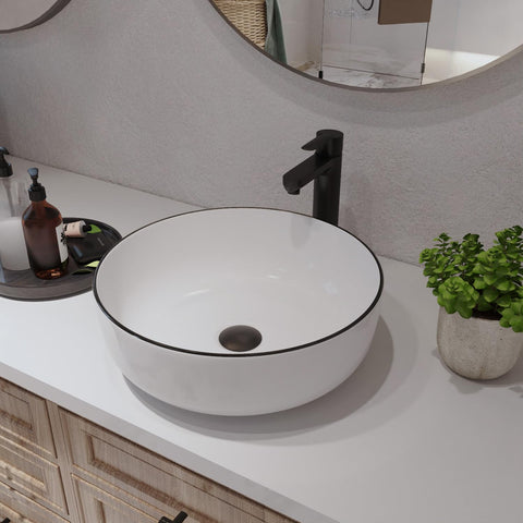 16'' Round Vessel Sink, Bathroom Sinks Above Counter White Ceramic Bathroom Vessel Sinks