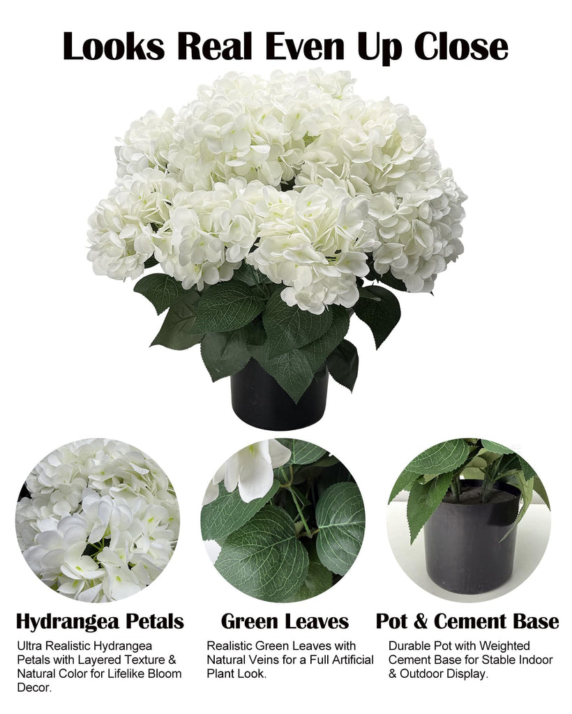 20" Artificial Plants Outdoor in Pots, UV Resistant Faux Bushes for Front Porch, Realistic White Fake Garden Entryway