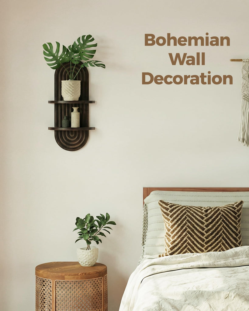 Boho Wall Decor Plant Wall Shelf Wood Plant Holder Walnut 2PCS
