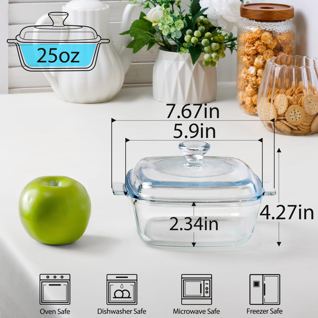 0.8L Glass Casserole Dish with Lid Oven Safe Square Casserole Dish