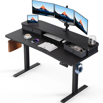 55′′ x 26′′ Electric Standing Desk with 2 Drawers, C-Clamp Mount Compatible, Height Adjustable Computer Desk, Home