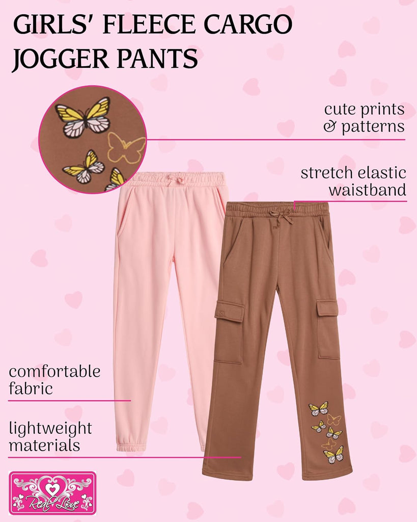 Girls 2 Pack Soft Fleece Cargo and Jogger Sweatpants