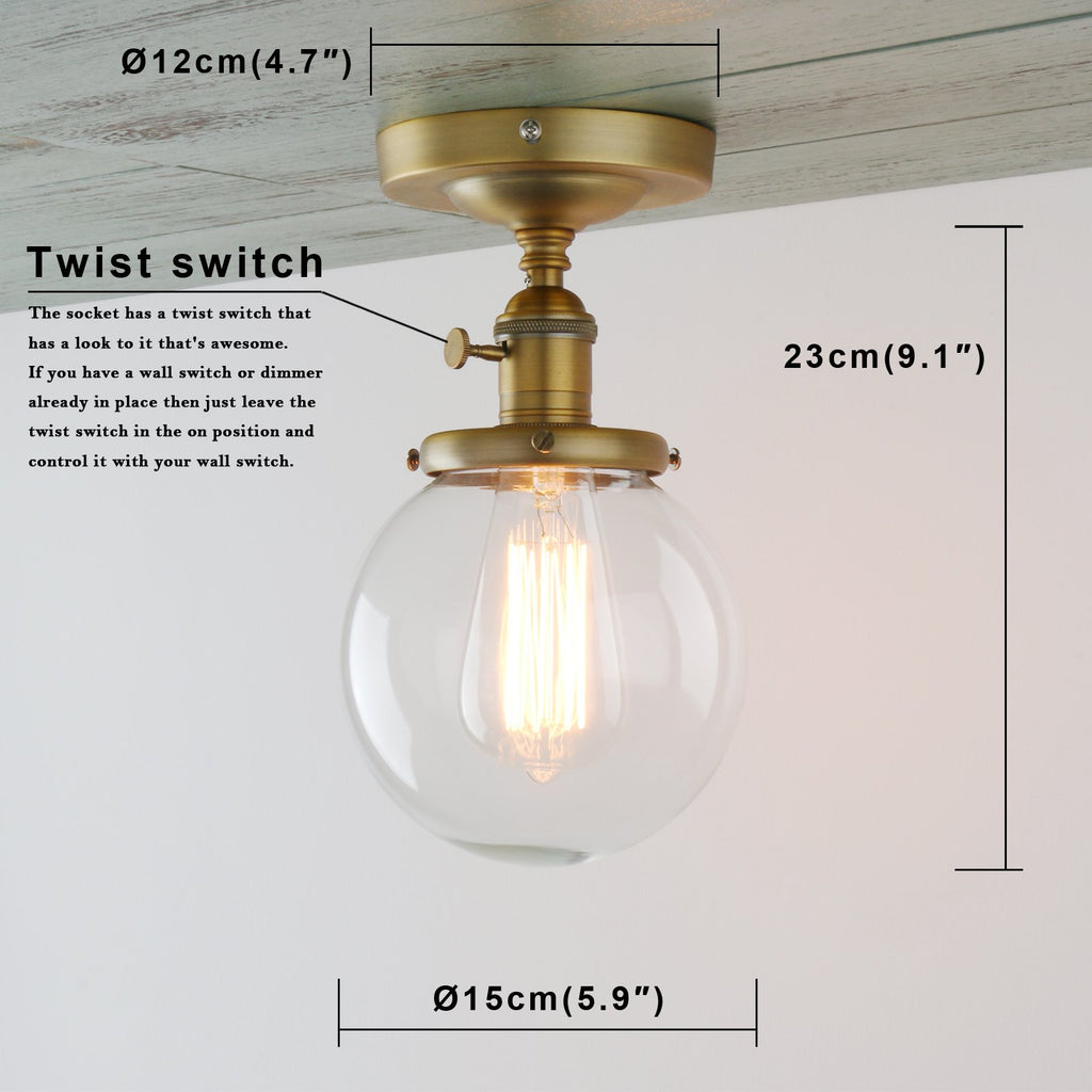 Semi Flush Mount Ceiling Light Modern Globe Clear Glass Shade Industrial Hallway Light Fixtures, Farmhouse Ceiling
