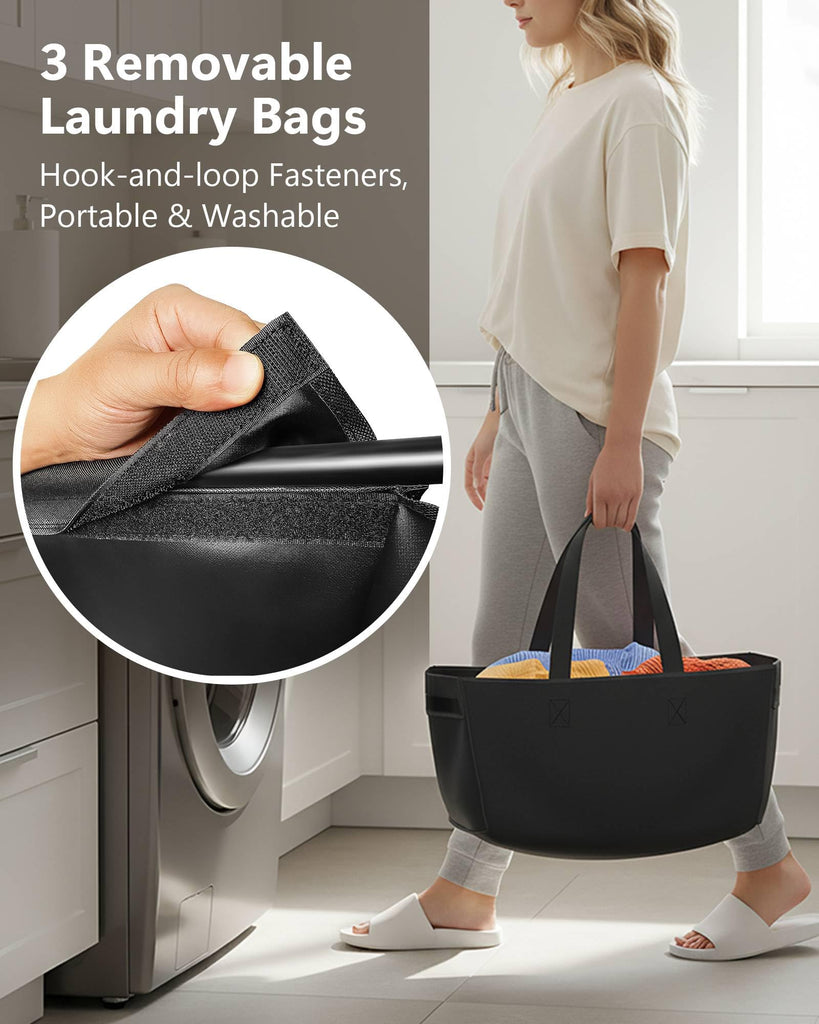 3 Section Laundry Sorter with Removable Bags, 120L Rolling Vertical Laundry Hamper, Stackable Laundry Baskets
