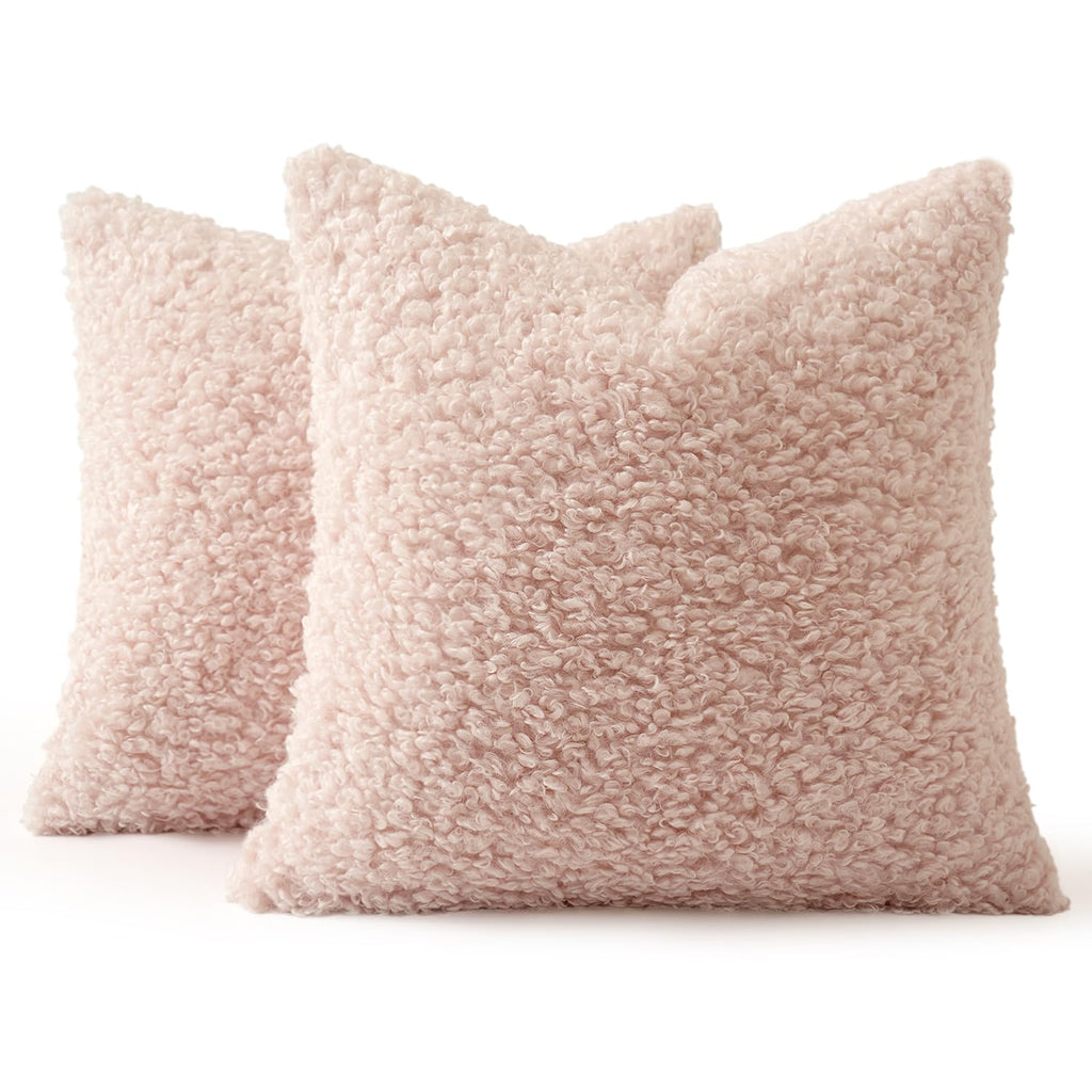 Decorative Faux Fur Pillow Covers Sherpa 18x18 Pink