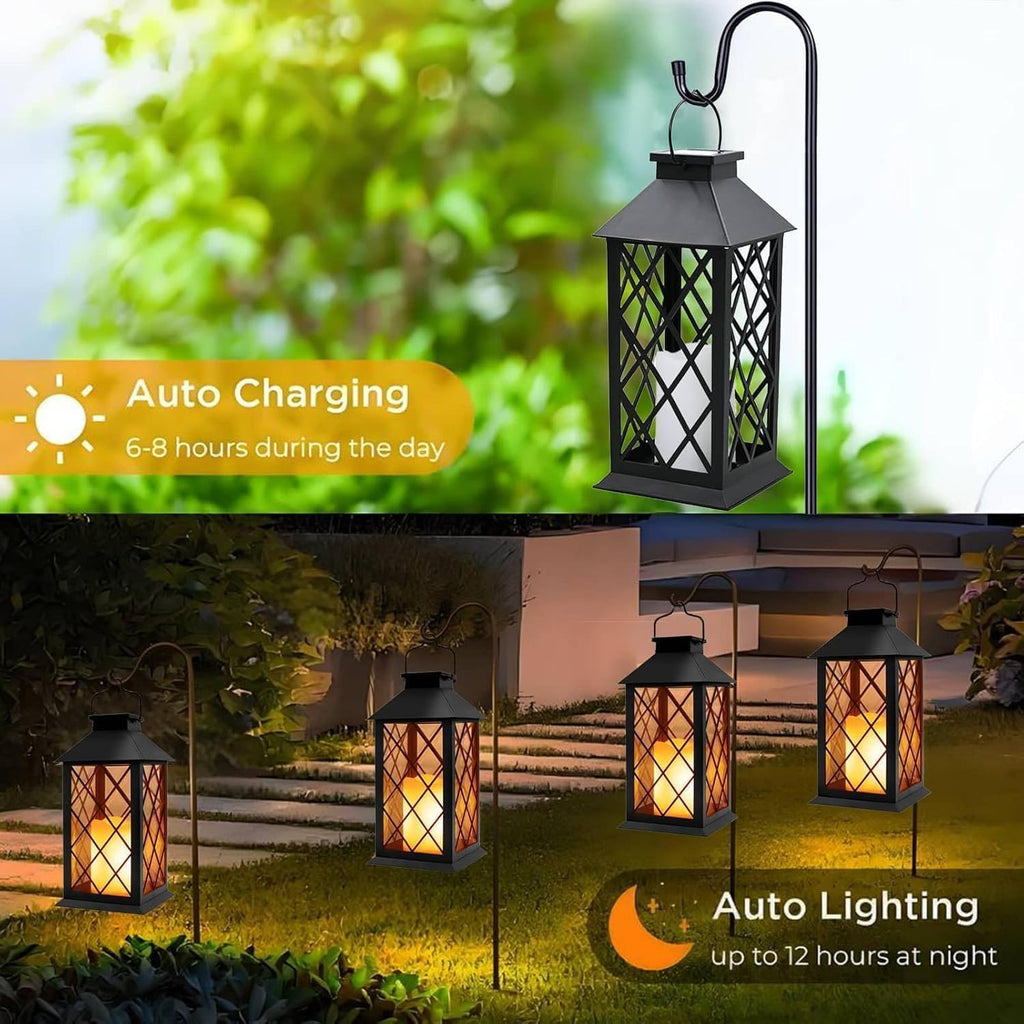 4 Pack Large Tempered Glass Solar Lanterns Outdoor Waterproof