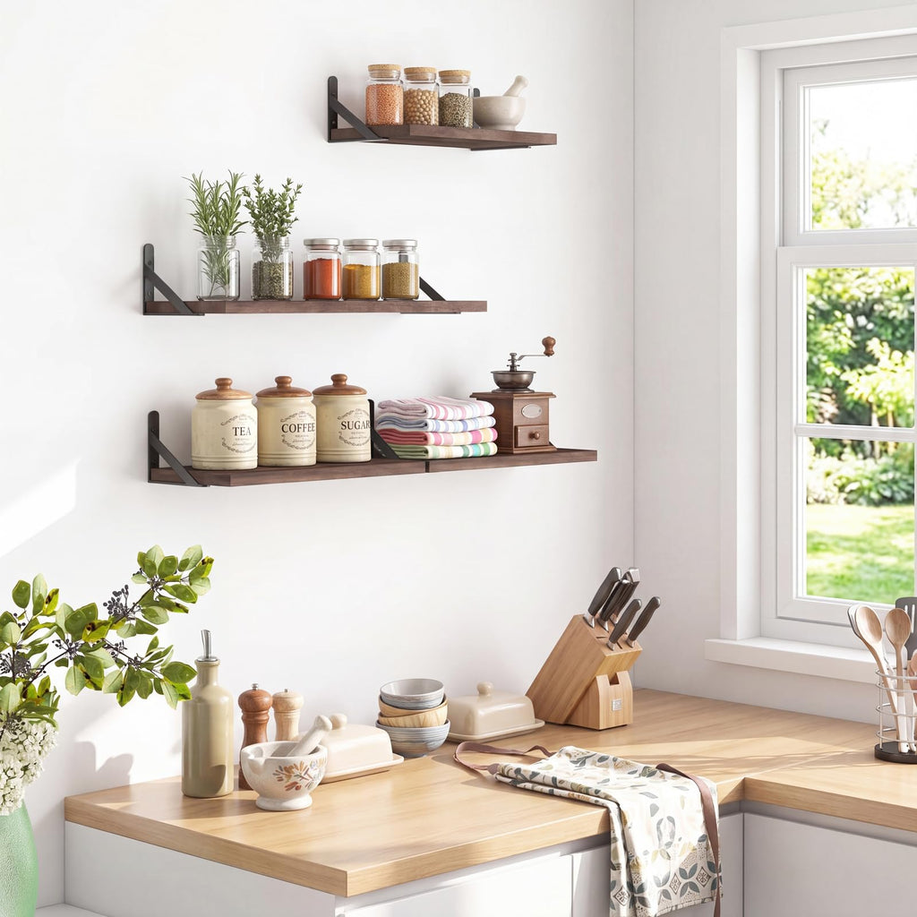 4 Different Sizes Floating Shelves for Wall Home Decor, Walnut