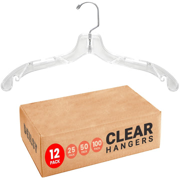 TM Clear Plastic Hangers 12 Pack Durable Plastic Shirt Hangers