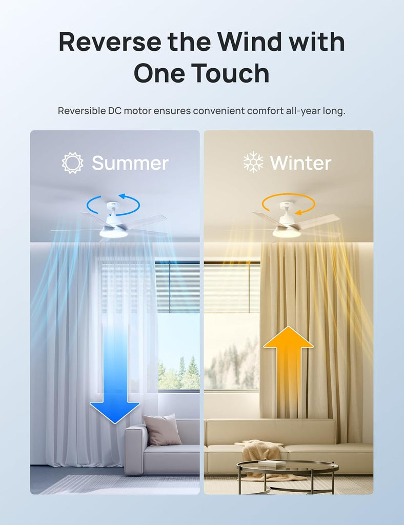 Smart Ceiling Fan with Lights, 52 Inch, 12 Speeds & 3 Fan Modes, RGBIC Light , Dimmable, 22dB Quiet DC Motor