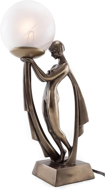 Modern Art Deco Lady Lamp Statue - Decorative Table Lamp Sculpture in Premium Cold Cast Bronze- 16-Inch Collectible