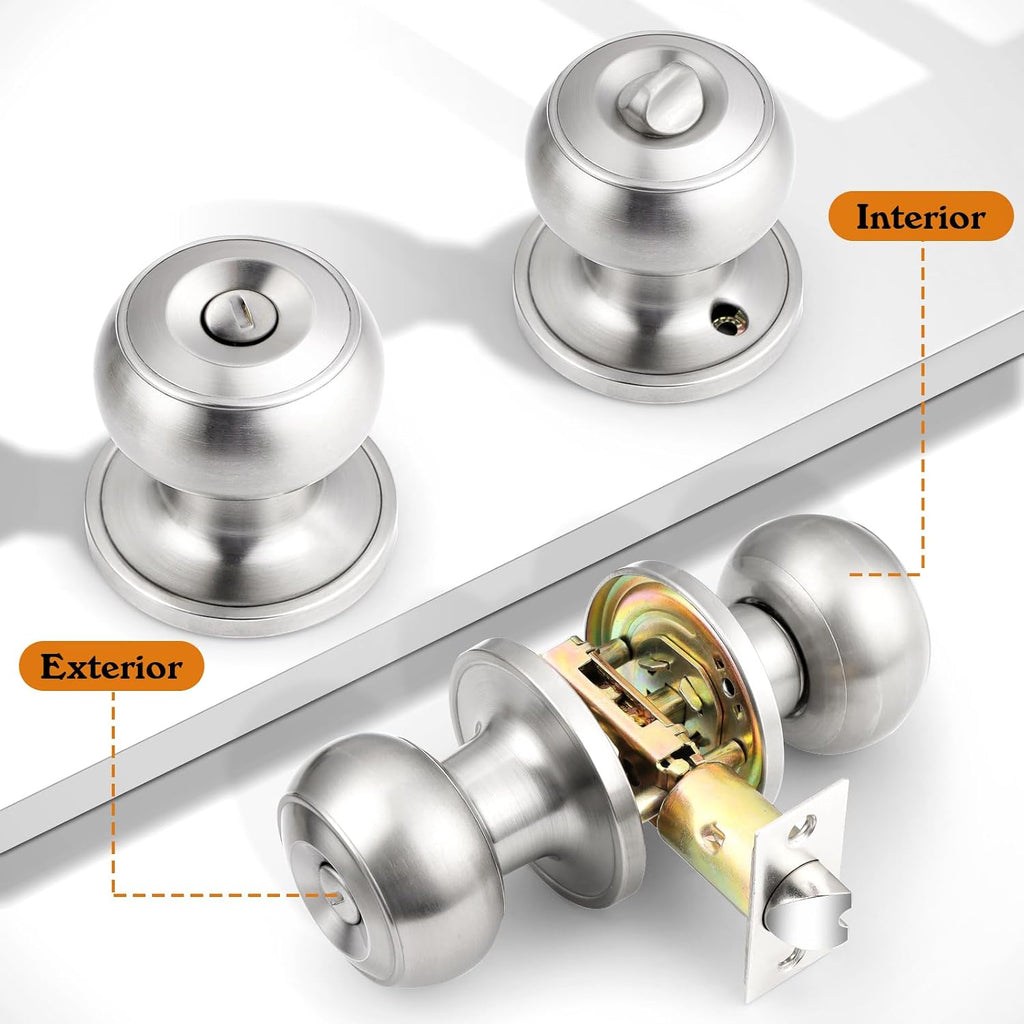 Brushed Nickel Door Knobs, Privacy Door Knob Bedroom, Interior Door Knobs with Thumb Turning Locking Button, 5 Pack