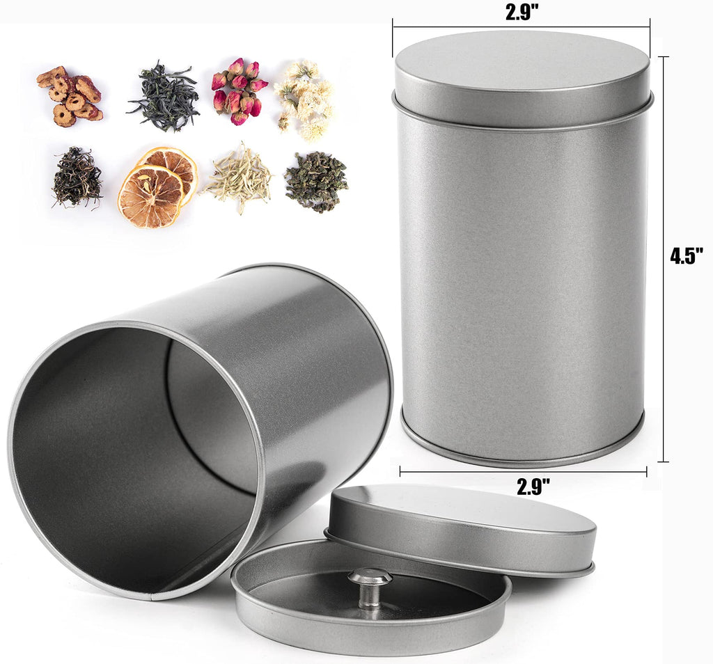 6 Pack Tea Tin Canister with Airtight Double Lids, 12 Fluid Oz Tin Can Box and Small Round Kitchen Canisters for