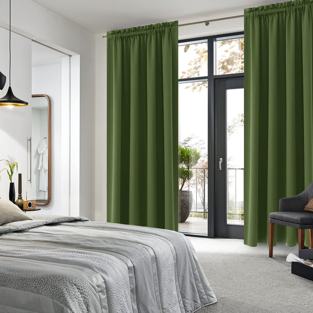 Blackout Curtains 52 x 84 Inch Long Olive Green 2 Panels
