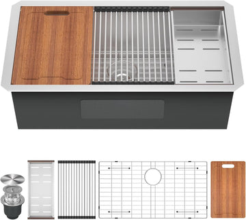 32 Kitchen Sink Undermount - 32 x 19 x 10 Inch Undermount Sink | Ledge Workstation 10"Deep Single Bowl 16 Gauge