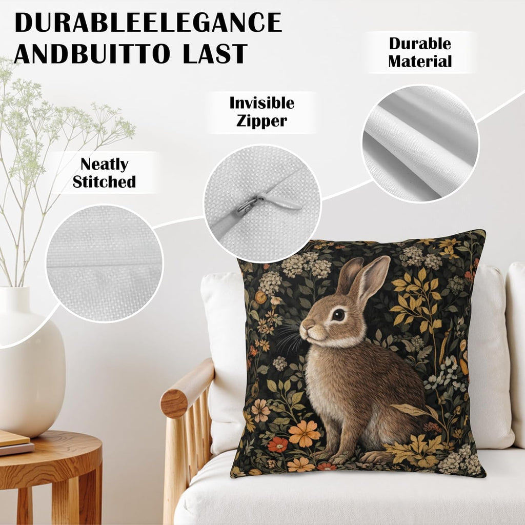Vintage Easter Bunny Pillow Covers 20x20 Rustic Botanical Plants Floral Rabbit Throw Pillow Cases Spring - Set of 2