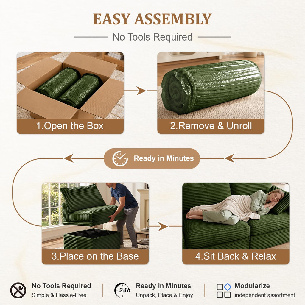 Upgraded Boneless Couch with Storage, Deep Seat Modular Sectional Sofa 2 Seater Loveseat Sofa with Ottoman, No