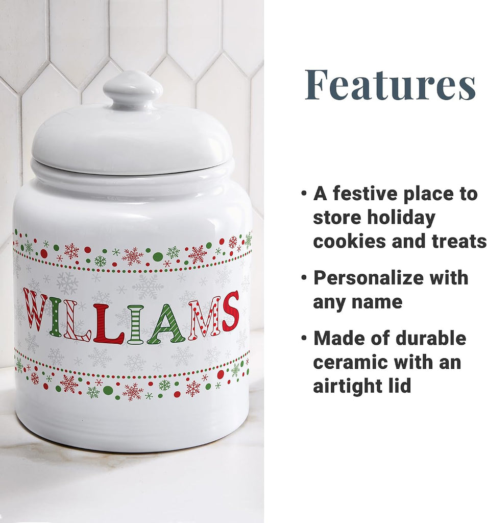 Personalized Cookie Jar - For Bakers - Kitchenware - Ceramic - Airtight Lid - Christmas Cookie Storage - Festive Name