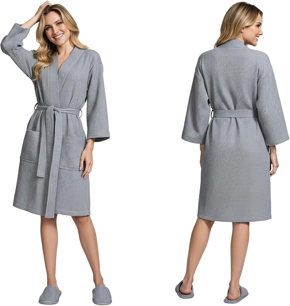 Women's Lightweight Waffle Spa Robes - Soft Cotton Knee Length Bathrobe, Personalized Bridesmaids Robe