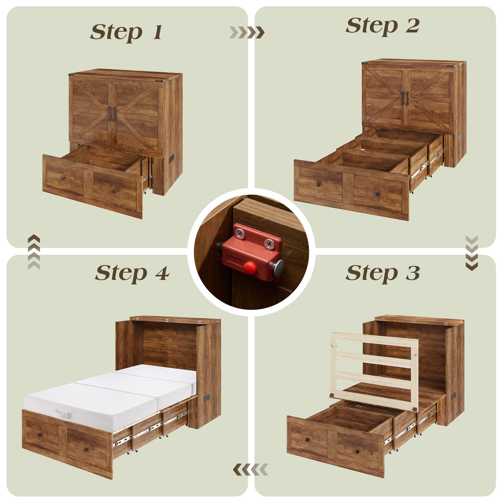 Twin Barnwood Murphy Bed with 6" Tri-Fold Memory Foam Mattress