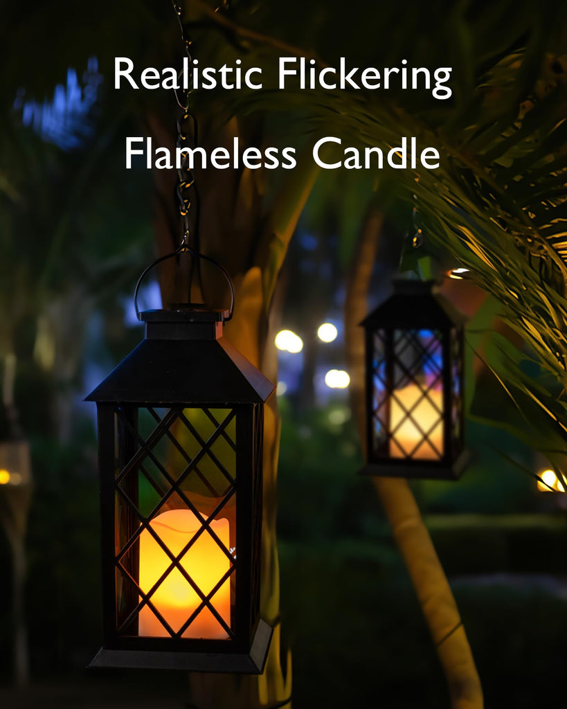 2 Pack 13'' Black Solar Lanterns Outdoor Waterproof Hanging
