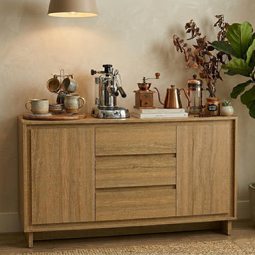 Buffet Cabinet with Storage, Modern Wood Sideboard Credenza with 2 Doors and 3 Drawers, Coffee Bar Cabinet with