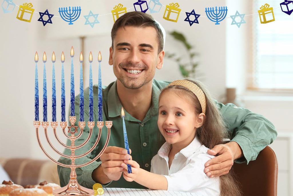 Hanukkah Candles Dripless Multi Blue Hued Frosted Deluxe Tapered Candles 1-Hour Burn Time Odorless 45 Candles for All - Set of 45