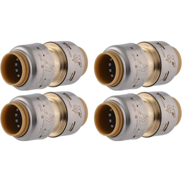 Max 1/2 Inch Coupling, Pack of 4, Push to Connect Brass Plumbing Fitting, PEX Pipe, Copper, CPVC, PE-RT, HDPE, UR008A4