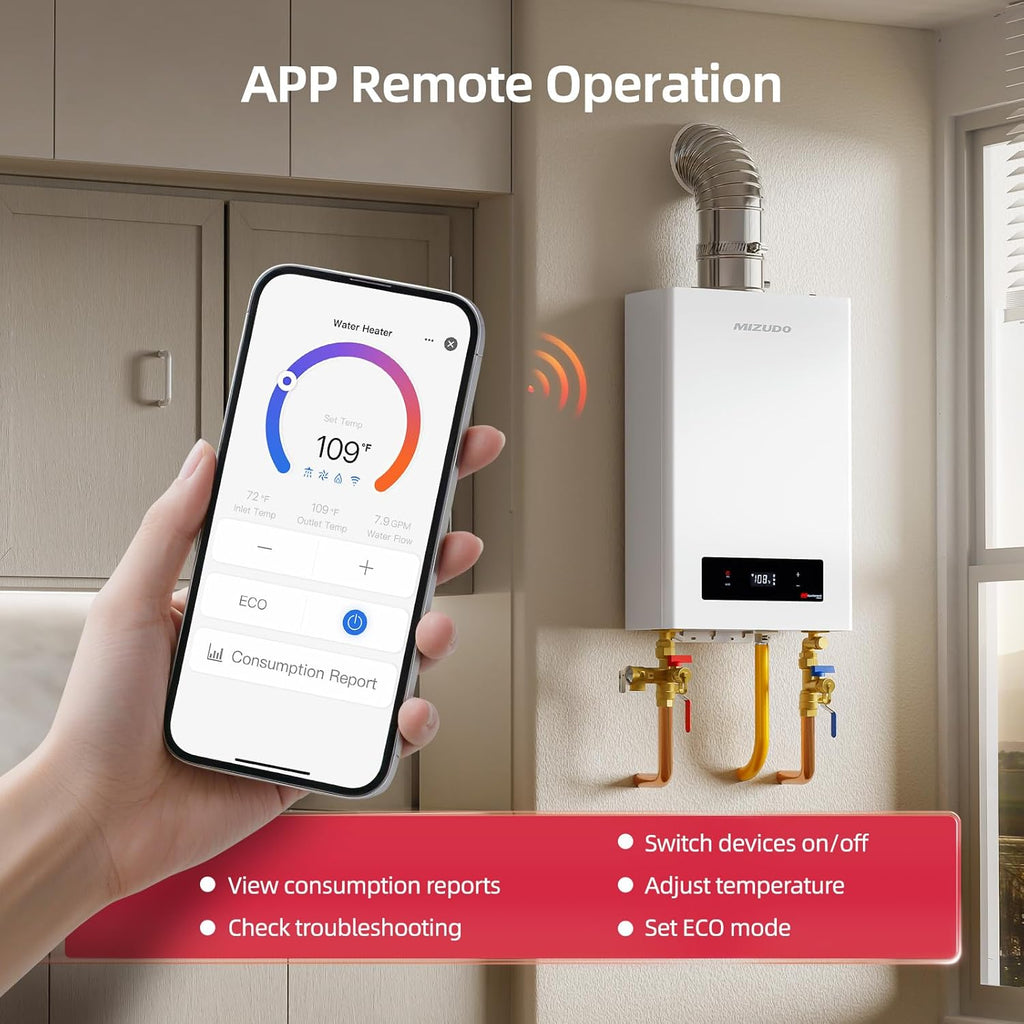 180, 000 BTU Natural Gas Tankless Water Heater Indoor Installation, Max 7.9 GPM