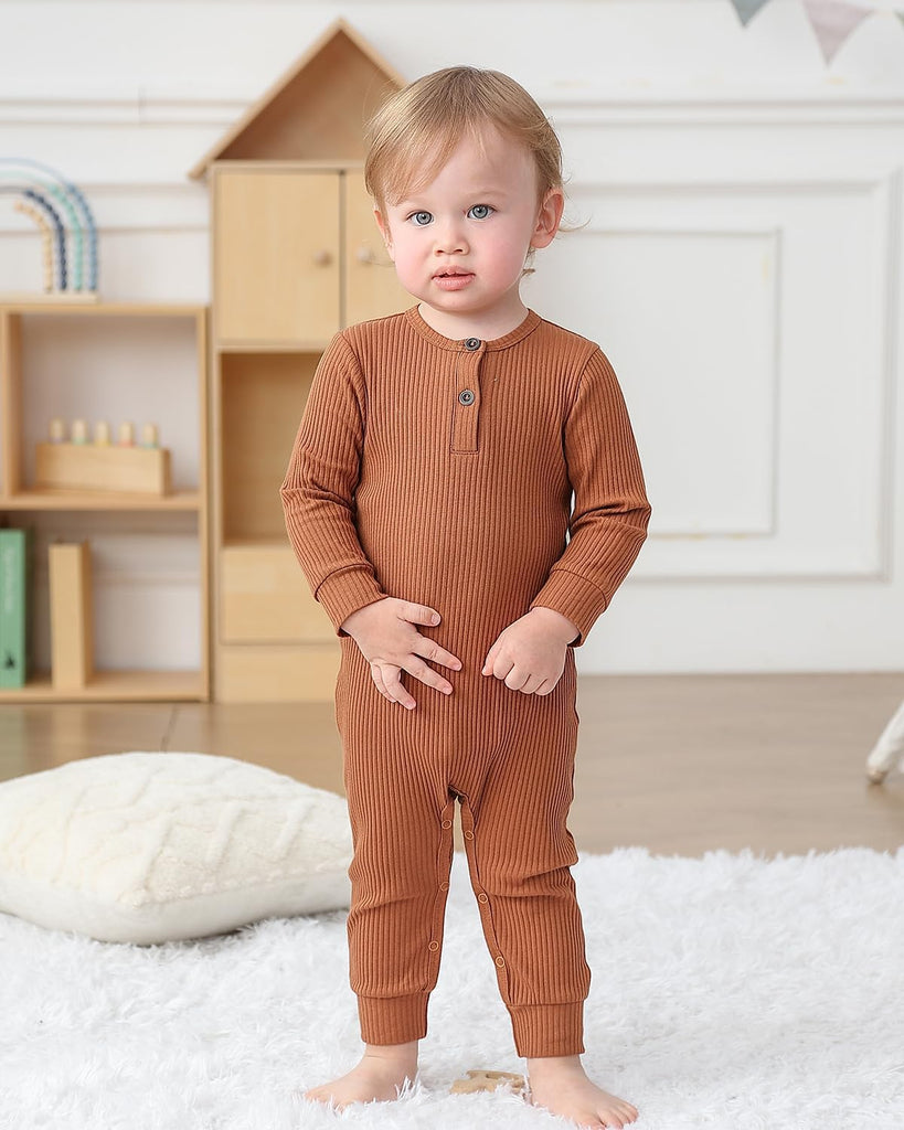 Baby Boy Girl 3 Pack Solid Romper Ribbed Long Sleeve