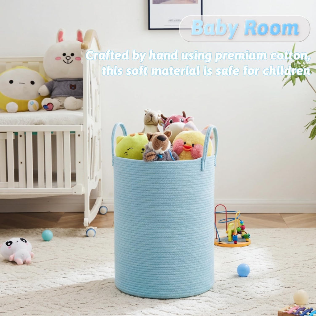 Basket,Woven Cotton Rope Laundry Hamper,80L for Decor Storage of Dirty Clothes,Toys and Blankets ,Baby Room and