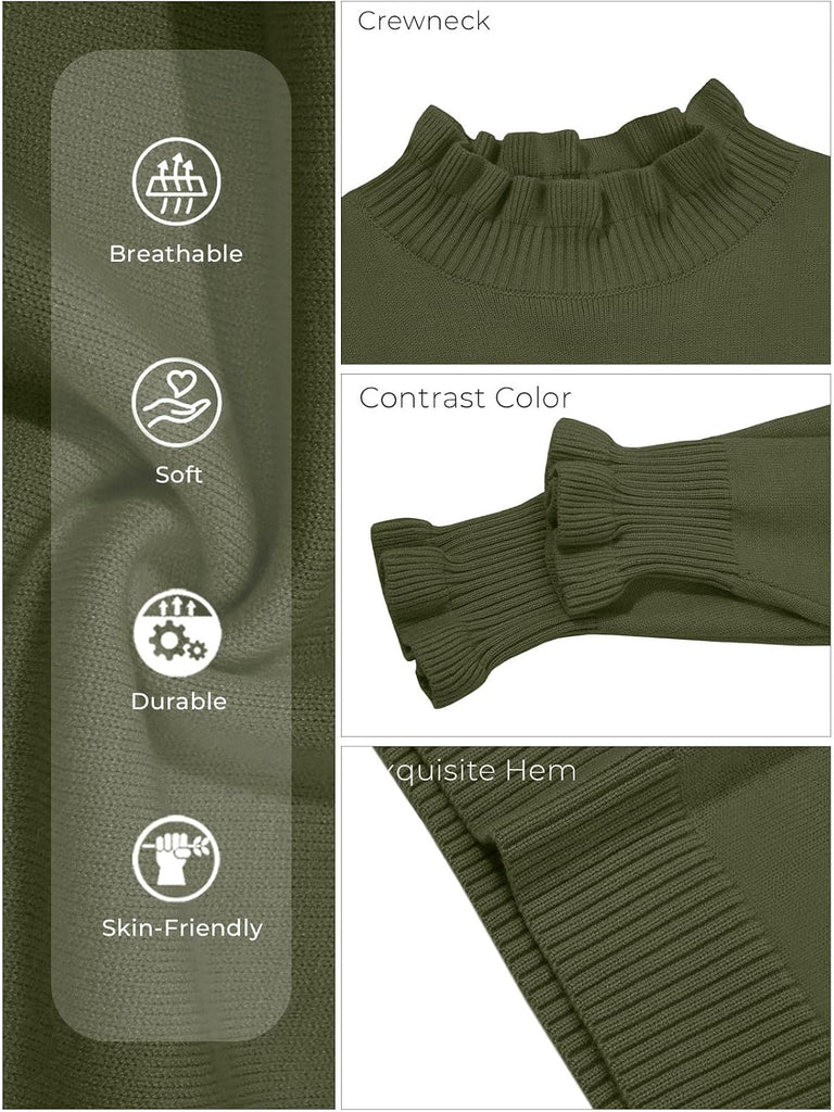 Girls Ruffle Mock Neck Sweater Puff Long Sleeve Fall Soft Knit Cute Pullover Sweaters Top