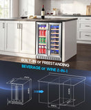 Wine and Beverage Refrigerator with Glass Door, 24-Inch Dual Zone Wine Fridge Un