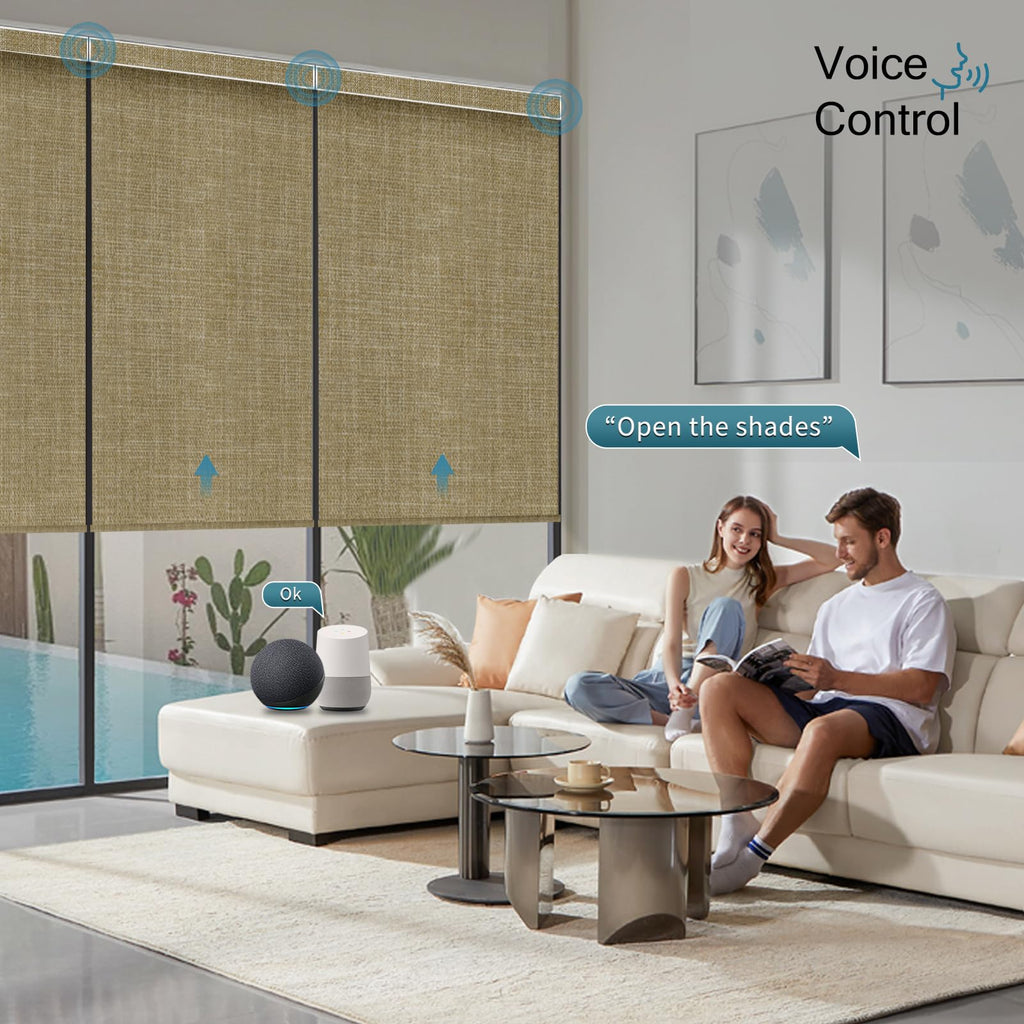 Motorized Roller Shades, 100% Blackout, Gentle Wheat