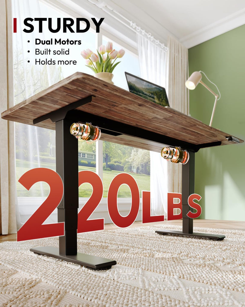 Solid Wood Dual Motor Standing Desk-55"x28"-Walnut/Black