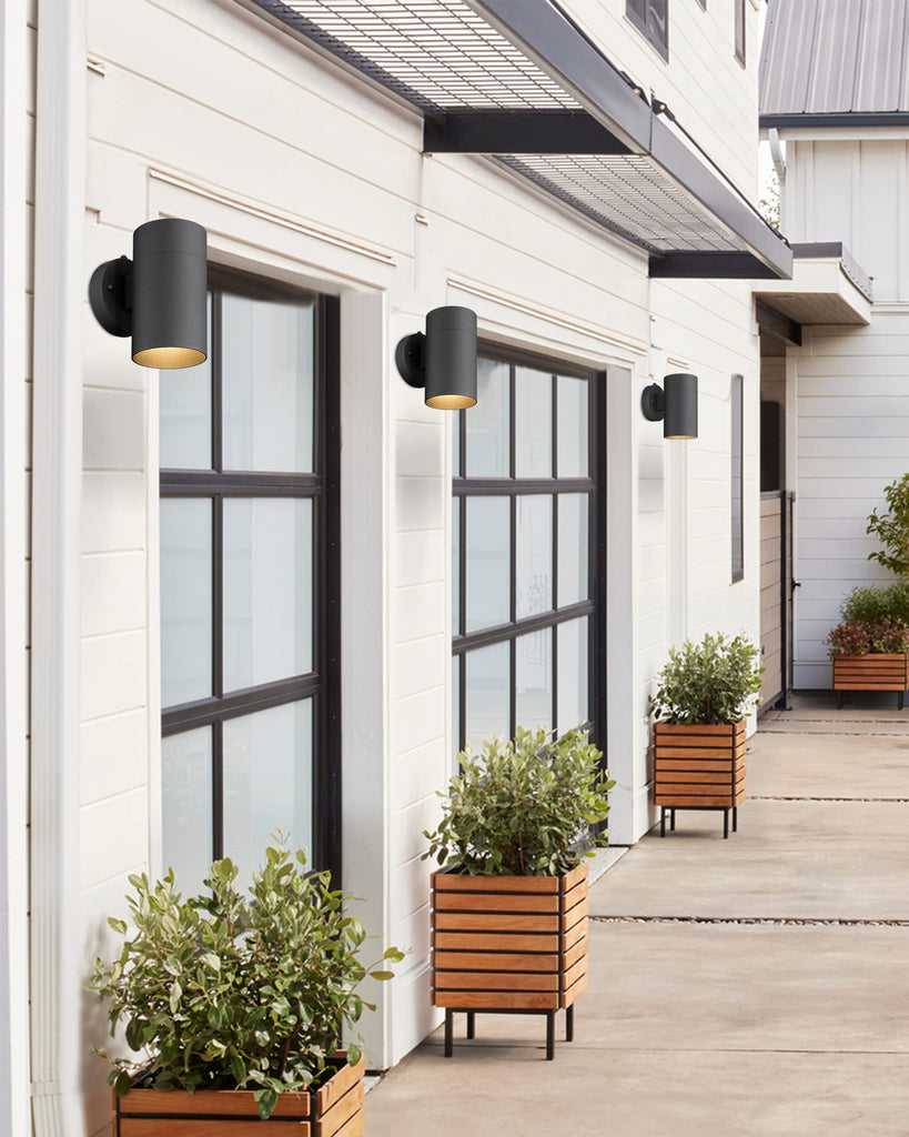 Dusk to Dawn Outdoor Wall Sconce Lights, Cylinder, Black, 1 PK