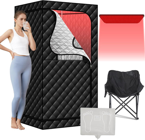 Portable Infrared Sauna with 600nm Red Light, Personal Sauna Spa with Remote Control and Large Foldable Chair